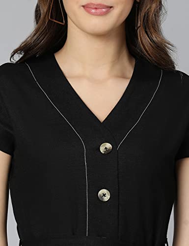 Image of oxolloxo Women Cotton Shirt Regular Sleeves Solid Party Dress