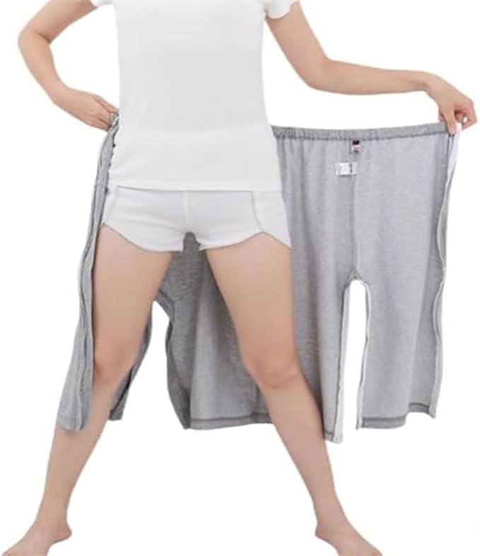 Bedridden Patient Clothing,Full Open Post Surgery Pants,Patient Care Trousers,Disability Clothing,Post-op Pants (Grey, X-Large)