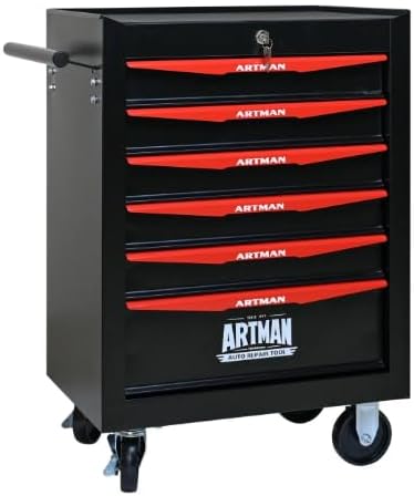 Rolling Metal Tool Chest with 6 Drawers, 20", Steel Tool Storage Box Organizer, Ball Bearing Drawer Slides, Black and Red