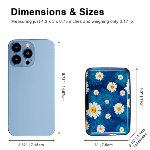 Image of Credit Card Holder, Metal Card Wallet RFID Blocking Mini Slim Aluminum Business Hard Card Case for Women Men (Chamomiles)