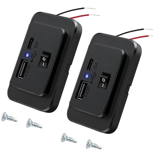 Preisvergleich Produktbild Giantdeer USB C Steckdose 12V, Dual USB Schnelllade Panl, Typ C USB C Camper Steckdose mit ON / OFF Schalter, PD2.0 Typ-C und QC3.0 USB Auto Steckdose, für 12V~26V Auto Bus ATV Marine Trucks(2 PCS)