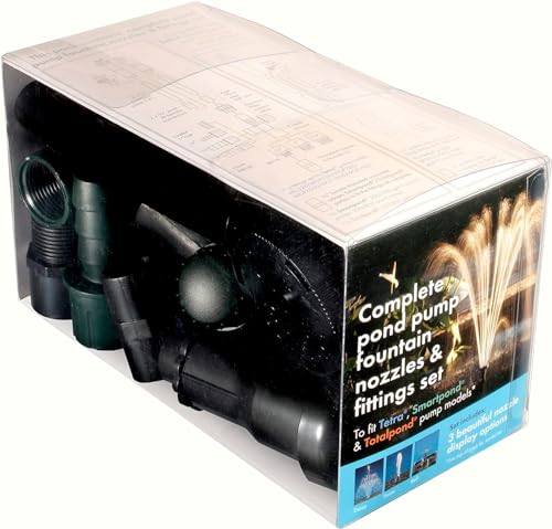 Pennington Aquagarden Complete Pond Pump Fountain Nozzles and Fittings Set, Fits Tetra, Smartpond and TotalPond Pump Models, 3 Beautiful Fountain Options,