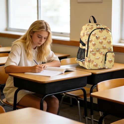EFEWOI Waffle Cream Yellow Backpack College Laptop Backpack - 5
