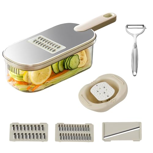 Mandolina per Verdure per Cucina, 3 in 1 Taglia Verdure Manuale con Contenitore e Pelapatate, Affetta Verdure Mandolina in Acciaio Inox per Patate Zucchine Carote Cipolle