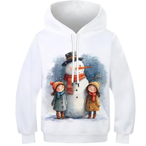 Pull à capuche bonhomme de neige 3D paysage d'hiver sweat-shirt enfant 9-11 ans doux