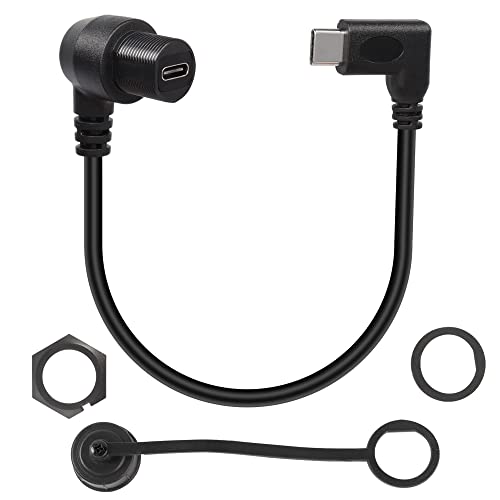 QIANRENON 90 Degree Angle USB C 3.1 Panel Flush Waterproof Cable 10Gbps Type C 3.1 Male to Right Angle Female Extension Cable