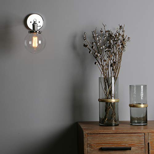Phansthy Industrial Wall Light Globe Wall Sconce With 5.9 Inch Clear Glass Canopy (Chrome) #TOP7