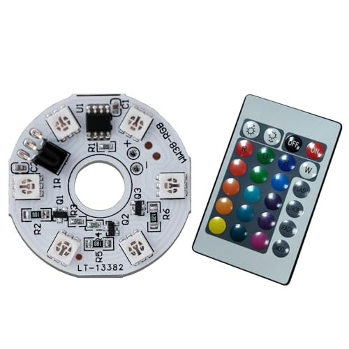 LEDGUHON RGB LED Module 3W 5V Rainbow Gradient Color Changing, High Power SMD COB LED with Remote Control & Aluminum Circular PCB Heat Sink, 120deg 38mm Diameter for DIY Lighting (1 Pcs)