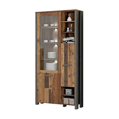 FORTE Clif Vitrine mit 1 Tür unf 1 Glastür, Holzwerkstoff, Old - Wood Vintage/ Betonoptik Dunkelgrau, 91,7 x 204,9 x 41,6 cm Cover