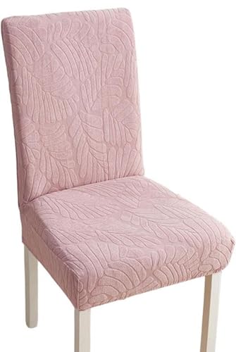 Image of BLACK SPADE Turkish Embossed Dinning Velvet Chair Cover Set of 6 || Stretch Removable Washable Short Dining Chair Cover Protector Seat Slipcover (Pack of 6) (Pink Leaves)