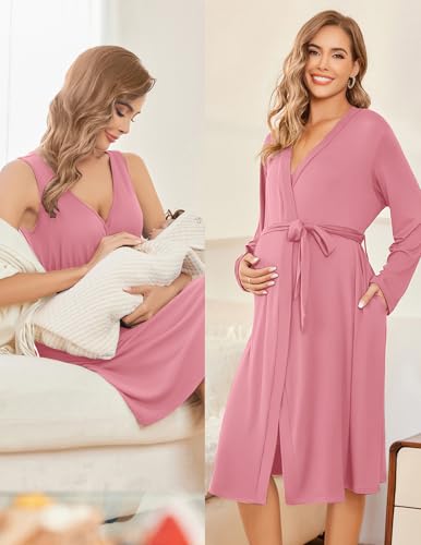 Image of Ekouaer Maternity Nursing Gown and Robe Set Labor Delivery Nursing Nightgowns for Breastfeeding Pregnancy Clothes
