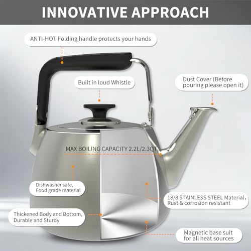 SADOMAIN Tea Kettle, Whistling Stovetop Tea Kettle, Large Capacity Teapot Suits for All Heat Source, Professional Fast Heat Technique Teapot with Thick Body and Bottom, Durable and Sturdy Tea Pot