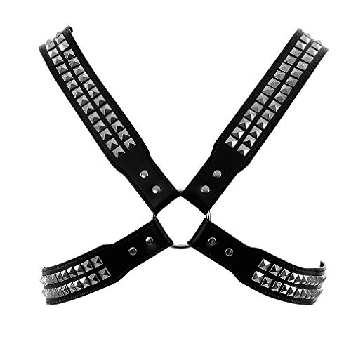 Men's Leather Harness Men Leather Body Chest Half Harness Adjustable Black Rave Festival Costumes (Red A) (Black B)