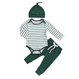 Weitere Informationen: Das Baby Strampler Set ist in 5 Farben und 5 Größen erhältlich,Wir empfehlen Ihnen, die Größentabelle vor dem Kauf zu überprüfen。Das Paket enthält 1 * langärmeliges gestreiftes Oberteil, 1 * Hose und 1 * Mütze.