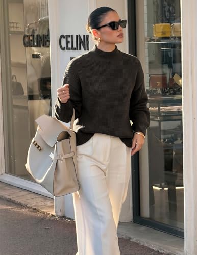 Image of MEROKEETY Women's Turtleneck Long Sleeve Sweater 2025 Fall Cozy Knit Loose Casual Trendy Pullover Tops Winter Clothes