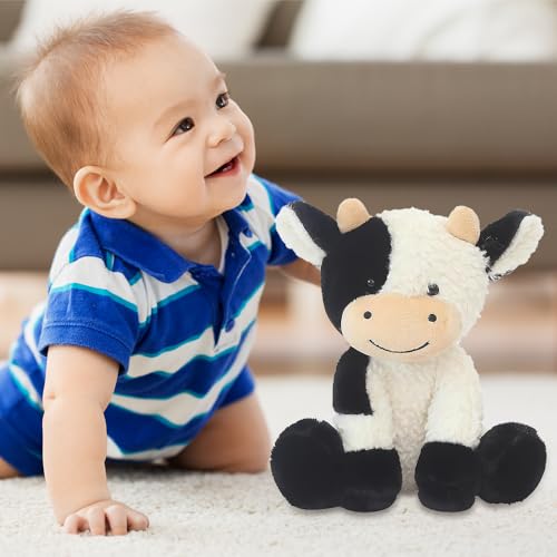 Afenau Kuscheltier Kuh, 22CM Niedliches Plüschtier Kuh, Sitzend Spielzeug, Supersoft Schwarz Weiß Plüschtier für Baby Kinder und Erwachsene Geschenke