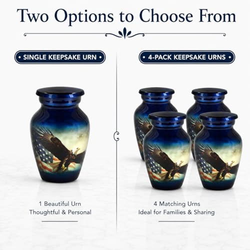 Image of Trupoint Memorials Small Urns for Human Ashes Keepsake, Military and Patriotic Decorative Mini Cremation Urn for Veteran Adult Men and Women, Small Blue