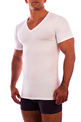 OBVIOUSLY Men's Essence Deep V Neck Short Sleeve Undershirt (White, Small)2