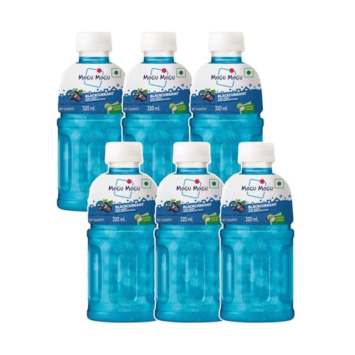 Image of Mogu Mogu Blackcurrant Juice with Nata de Coco Jelly 320ml (Pack of 6) | Refreshing Tropical Thai-Made Sip & Chew Beverage