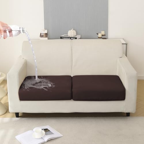 Image of HOKIPO 100% Waterproof Stretchable Elastic 140gsm Sofa Cushion Seat Cover, 2-Piece Seat Cushion Cover, Brown (AR-5352-BRN*2)