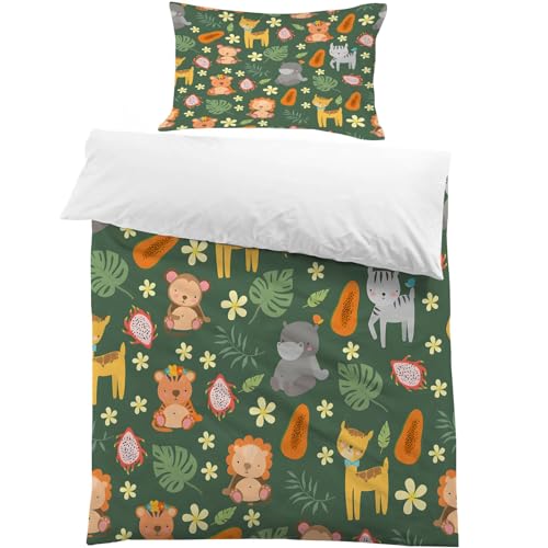 PNHCL Housse de Couette 90x190 cm Motifs Dessins Animés 1 Personne, avec 1 Taie d'oreiller Parure de Lit Cerf, Ours, Motif Microfibre, Housse de Couette,...