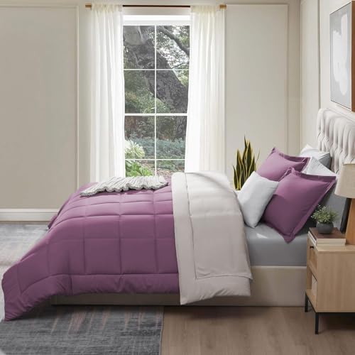 Image of FURBO Microfiber Reversible Comforter Set | Soft 200 GSM Lightweight All Season Quilt Blanket for Double Bed | Plum & Vanilla (Without Pillow Covers)