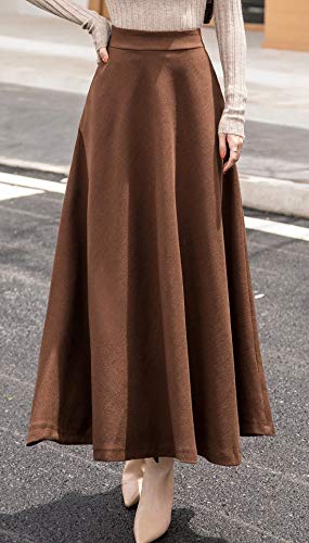 chouyatou Women's Fall Winter A-Line Swing Pleated Long Maxi Wool Skater Skirt2