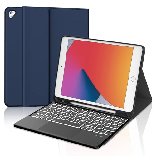 JADEMALL Funda para iPad 6ª generación con teclado, teclado con panel táctil y soporte para lápiz para iPad 5ª generación 2017, Pro 9.7 pulgadas, Air 2 y 1, QWERTZ Layout, color negro
