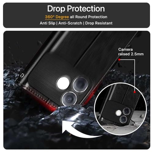 Image of WOW IMAGINE Shock Proof Flip Cover Back Case Cover for Oppo F33 Pro 5G (Flexible | Leather Finish | Card Pockets Wallet & Stand | Black)