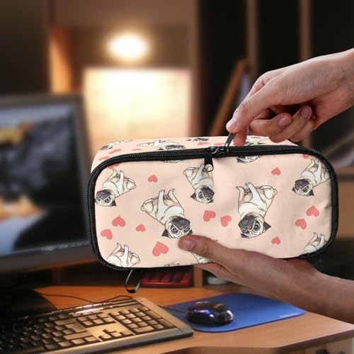 Image of Pug Dog Large Pencil Pouch for Girls Cute Pencil Case with Pen Slot Kids Pencil Bag for 3Rd 4Th Children Boys Pencil Box for Toddler Ninos Ninas Pencil Organizer Cion Purse,Pink