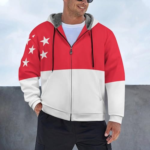 Veste à capuche homme avec drapeau de Singapour et fermeture éclair