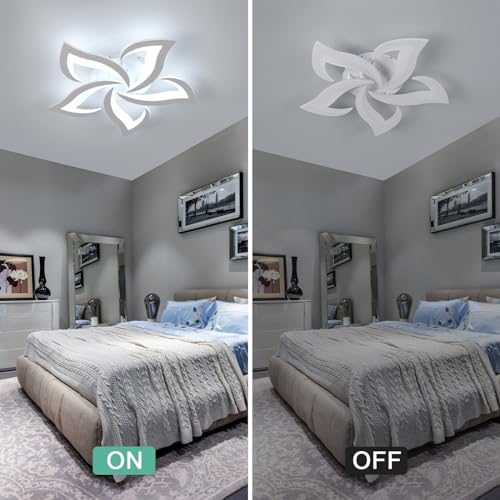 LED Ceiling Light, 60W 5400LM Modern Design Ceiling Lighting, 5 Lights Living Room Ceiling Light Acrylic White Flower Fittings Ceilings for Bedroom, Kitchen, Dining Room 6500K Cool White - Image 6