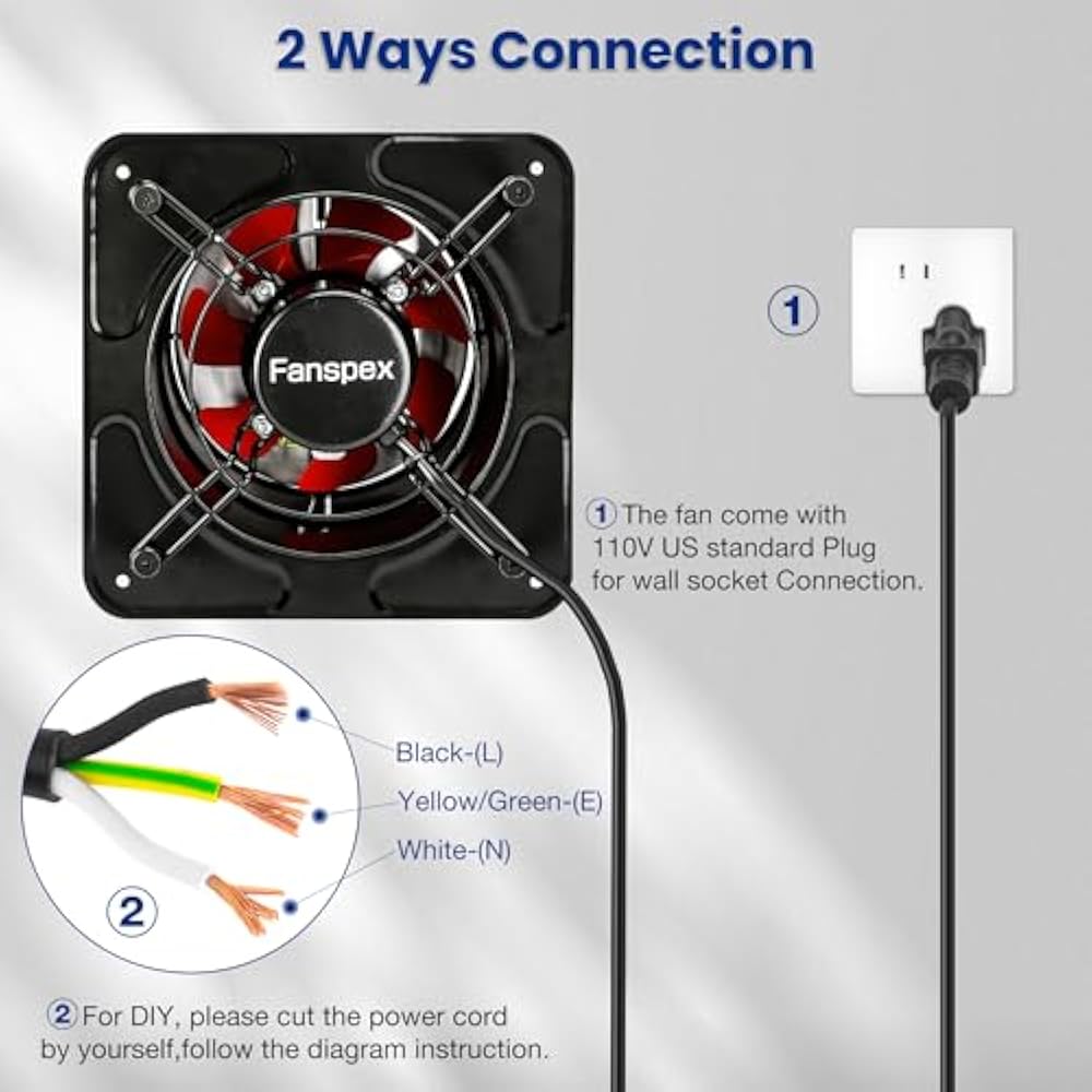 8 Inch Exhaust Fan - 45W High Velocity Ventilation Fan, 1020 M³/h For Kitchen, Garage, Workshop, Attic