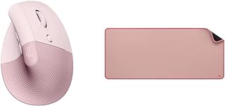 Logitech Lift Vertical Ergonomic Mouse, Wireless, Bluetooth or Logi Bolt USB Receiver, Quiet clicks, 4 Buttons, Compatible with Windows/macOS/iPadOS, Laptop, PC - Rose & Desk Mat - Darker Rose