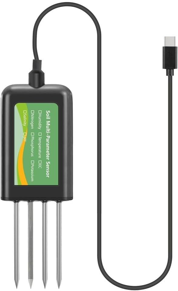 USB Soil Sensor for Android and For Hongmeng OS, Features Waterproof and Rust Proof Probe, Tests Moisture, pH, Temperature, Conductivity, Salinity, and NPK Nutrients
