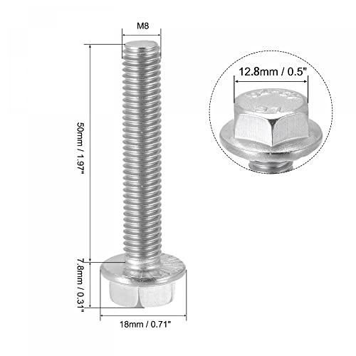 Image of uxcell M8x50mm Hex Serrated Flange Bolts Screws Metric Thread 304 Stainless Steel 10pcs