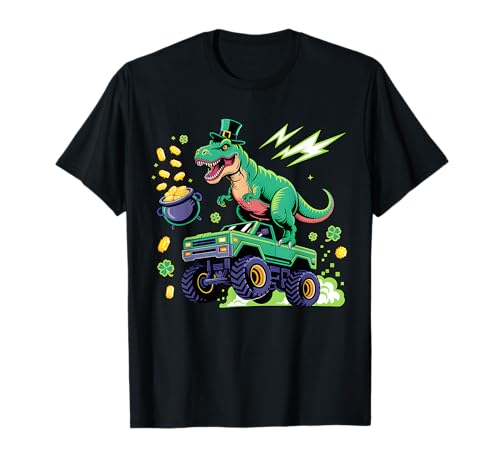 Boys Monster Truck T rex Funny St Patricks Day Dinosaur Kids T-Shirt