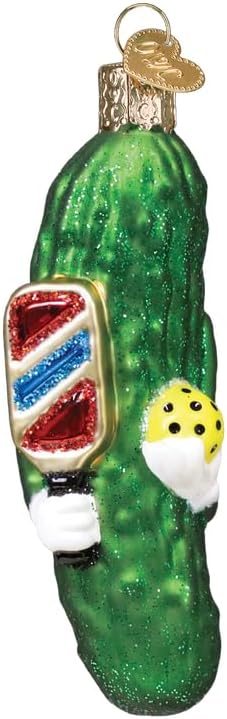 Old World Christmas Pickleball Pickle Glass Blown Ornament for Christmas Tree, Handcrafted Holiday Decoration, Sport Collection