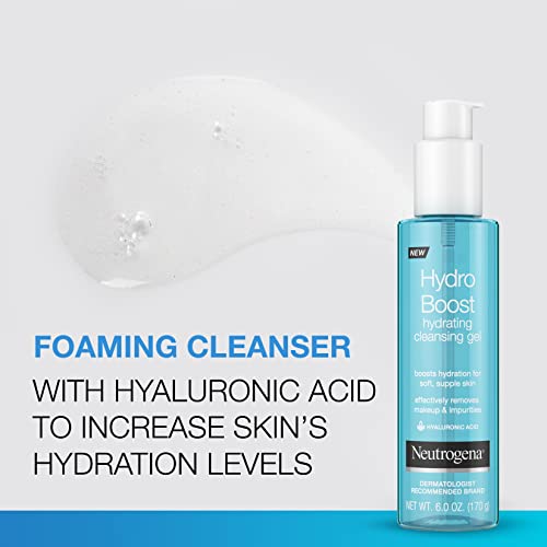Neutrogena Hydro Boost Lightweight Hydrating Facial Gel Cleanser, Gentle Face Wash & Makeup Remover With Hyaluronic Acid, Hypoallergenic & Paraben-Free, 6 Fl. Oz #TOP2
