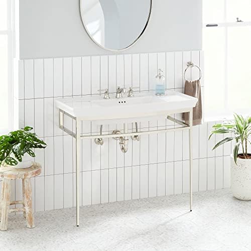 Signature Hardware 425109 Olney 40" Vitreous China Console Sink with Stainless Steel Base and 3 Faucet Holes at 8" Centers - Polished Nickel