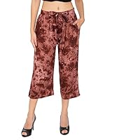 TNQ Women Rayon Culottes || Tie-Die Culottes || Rayon Capri Trouser || Belted Culottes with Pockets (Free Size, Brown)