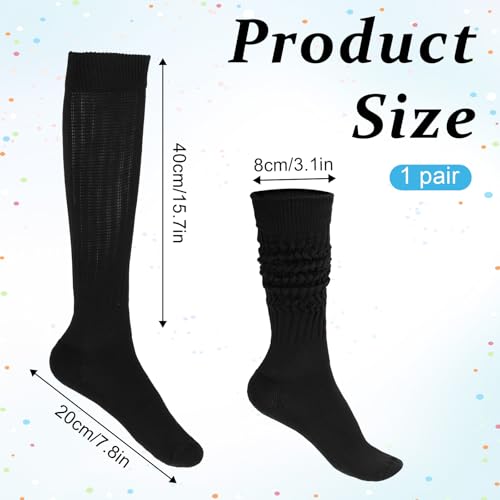 Scrunch Socks Women, Extra Long Slouchy Socks Soft Chunky Scrunch Socks Thigh High Socks Womens Boot Socks Cotton Fluffy Socks 80s 90s Black Scrunchy Socks for Women Girls Size 9-114