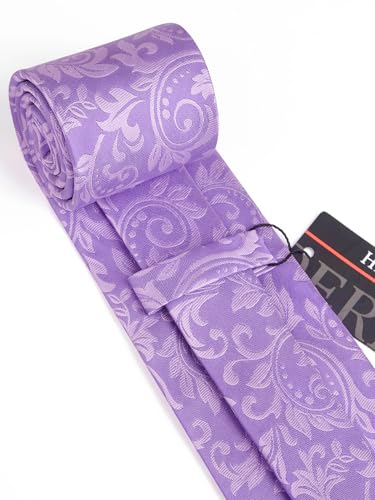 Image of HISDERN Ties for Men Paisley Floral Mens Ties and Pocket Square Cufflinks Set Classic Business Necktie Handkerchief