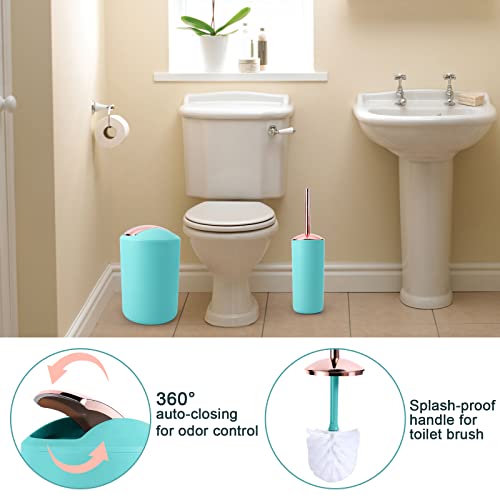 Complete 25 Pcs Teal Bathroom Set Accessories With Shower Curtain And Rugs - Trash Can, Lotion Dispenser, Soap Dish, Toilet Brush, Toothbrush Holder, Tumbler Cup, Tray, Q-Tip Canisters, Hooks #TOP5