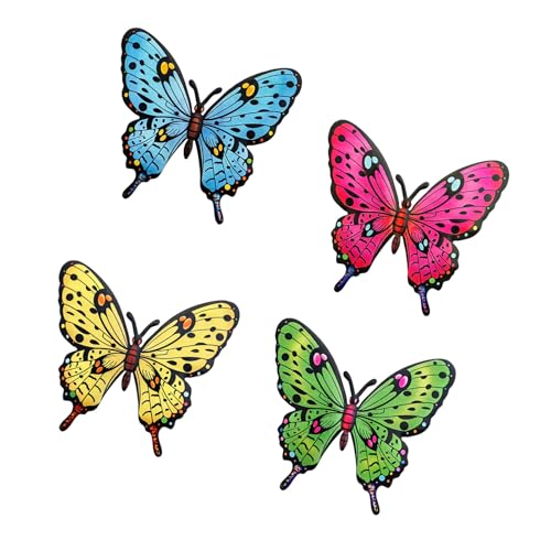 Piceioep Décorations murales Papillon en métal, 4 pièces, Art Suspendu pour clôture de Cour, décorations murales extérieures en métal Papillon pour l ' extérieur