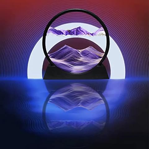 WenZBros 3D Dynamic Sand Art Liquid Motion, Moving Sand Art Picture Round Glass 3D Deep Sea Sandscape in Motion Display Flowing Sand Frame Relaxing Desktop Home Office Work Decor (Purple, 7 inch) Cover