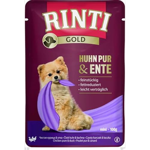RINTI Gold Mini Poulet Pur & Canard | 10 x 100 g | Aliment Complet pour Petits Chiens Adultes | Poulet et Canard pour Chiens sensibles aux Allergies | en Sachet fraîcheur