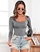 DSPSAM Womens Long Sleeve Bodysuits Fall Fashion Clothes 2025 Basic Round Neck Lightweight Double Lined Layering Undershirt Slim Body Suit Tops Light Grey Small