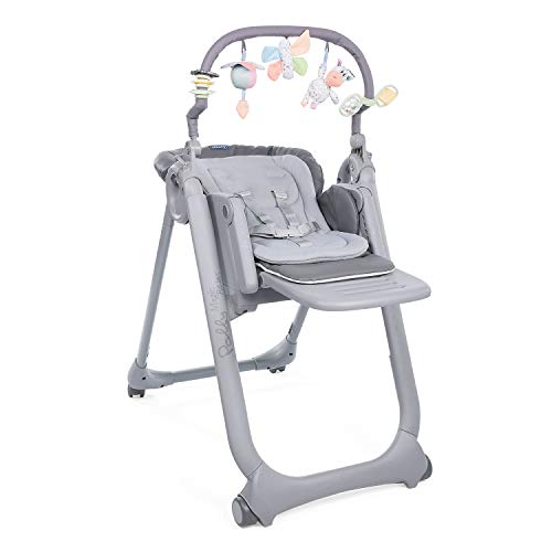 CHICCO HOCHSTUHL POLLY MAGIC RELAX - inkl. Sitzverkleinerer und Spielbogen, geeignet ab der Geburt, 4 Rollen, 8fach höhenverstellbar. Made in Italy. GRAPHITE