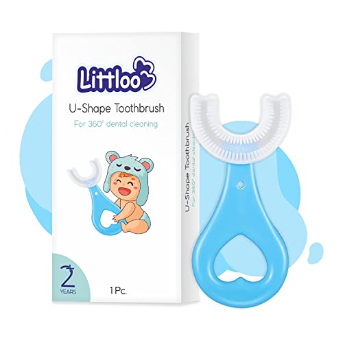 Image of LITTLOO Baby U -Shaped Silicone Manual Tooth Brush With Soft & Elastic Bristles For Complete 360 Degree Dental Cleaning, Specially Designed For Toddlers & Children - (Blue)